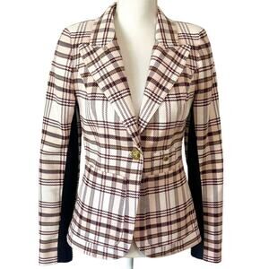 Smythe Patch Pocket Tuxedo Stripe Blazer Blush Plaid Check Pink Black Size 4